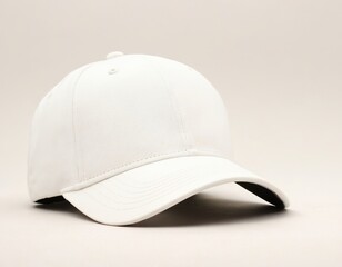 Fototapeta premium A sleek, white baseball cap placed at an angle on a light background.