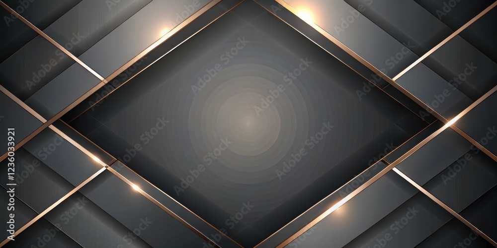 Poster abstract geometric design with intersecting lines and a circular centerpiece in a dark and golden co