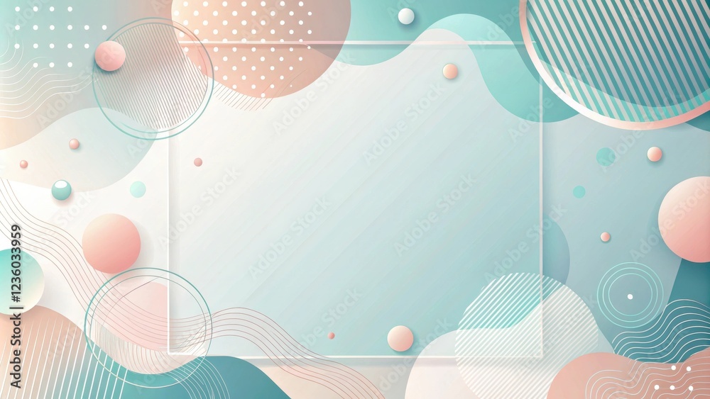Poster Abstract Background with Light Blue and Peach Geometric Shapes and a Transparent Rectangular Frame