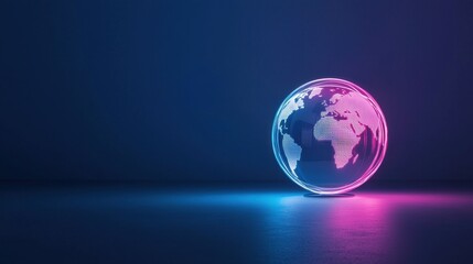 Vibrant Neon Globe in Dark Space with Global Connectivity Theme