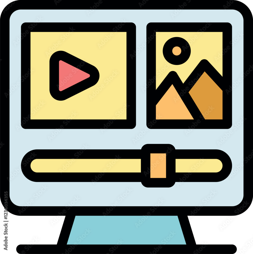 Poster video editing software is open on a computer monitor, showing a video clip and an image, with a time