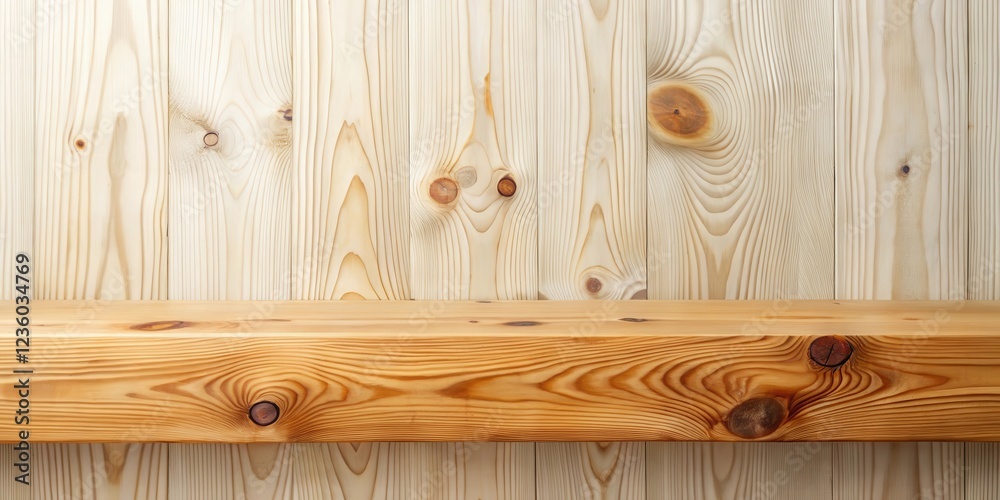 Poster a wooden shelf with a rustic and natural look, perfect for showcasing products or displaying decor.