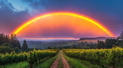 Vineyard Rainbow Sunset Landscape