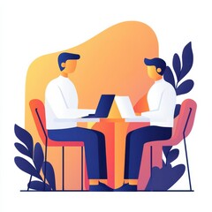 Two professionals collaborating in a modern workspace.