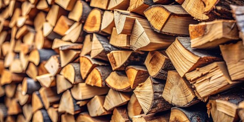 Fototapeta premium A Stack of Firewood Ready for the Hearth, Showing the Natural Patterns of the Wood's Grain and its Golden Brown Hues