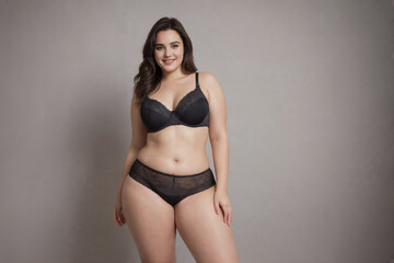 Curvy plus size model redhead woman plus size model in lingerie