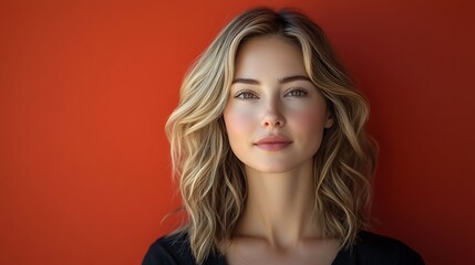 Fototapeta premium Woman portrait, confident pose, orange background, professional headshot, use for advertising