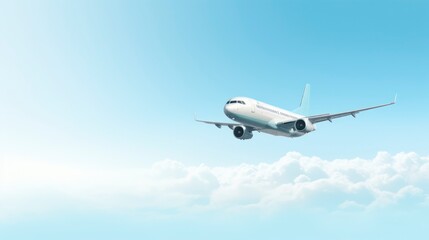 Obraz premium Airplane flying in the cloudy sky.