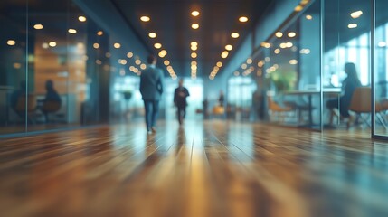 Blurred business people walking office hallway