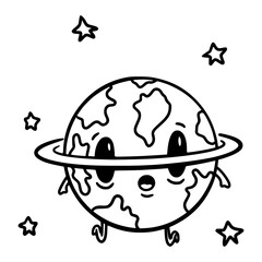 Happy Cartoon Planet with Orbiting Ring