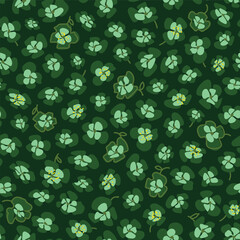 Ditsy green floral small leaves pattern on a dark green neutral background with yellow accents, for backgrounds, and textile prints. Calming monochromatic forest hues. Dark green, olive green, yellow.