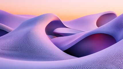 Purple abstract waves sunset landscape, digital art, website banner