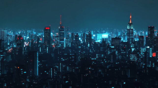 Night cityscape, aerial view, glowing buildings, urban panorama, futuristic backdrop, website header