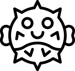 Cartoon illustration of a cute puffer fish inflated and showing spikes, smiling happily