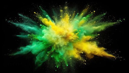 Fototapeta premium A vibrant green and yellow explosion of colored powder against a dark backdrop, creating a visually striking and dynamic display of color