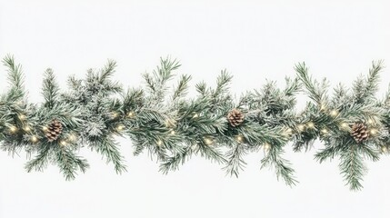 Obraz premium Seamless Decorative Christmas Border with Coniferous Branches: Seamless decorative Christmas border with coniferous branches and garlands of Christmas lights on transparent background.
