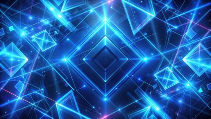 Abstract Digital Network of Interconnected Geometric Shapes Glowing with Vibrant Blue Light