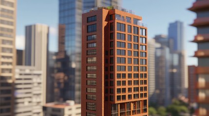 Orange city skyscraper, rooftop garden, urban skyline, architectural rendering, real estate