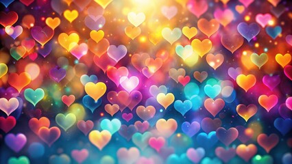 Naklejka premium A vibrant abstract background of colorful hearts, radiating warmth and joy. The hearts are arranged in a random pattern, creating a sense of movement and energy.