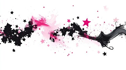 Naklejka premium Shape Elements with Pink Stars: Shape elements, abstract. Graphic pink stars among scribble doodles, color collage.