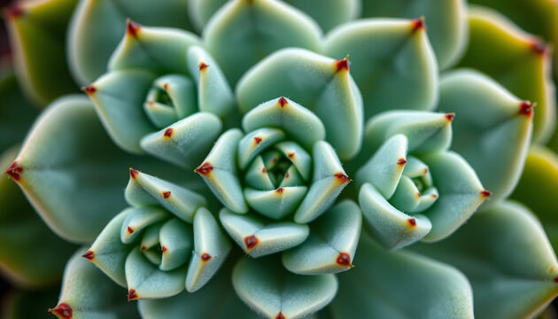 macro shot of succulent rosettes with geometric forms