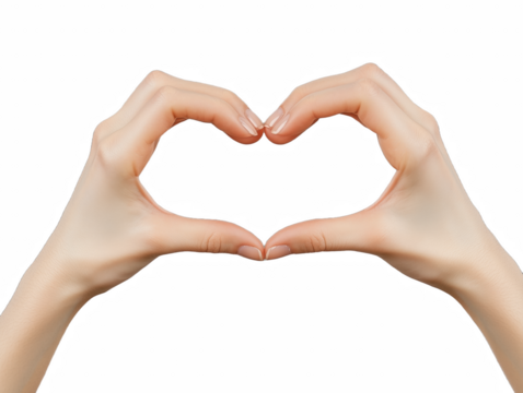 Two hands forming a heart on a transparent background. Concept of love and affection