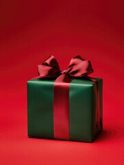 Obraz premium Vivid Red Gift Box with Silver Bow and Ribbon