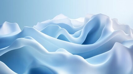 Obraz premium Abstract blue fabric waves, flowing landscape, soft light, background blur, website banner