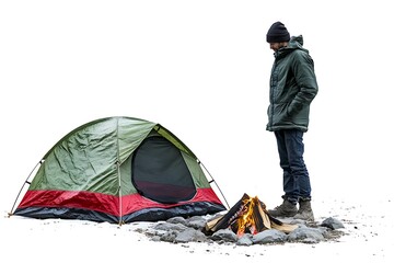 Winter Camping Trip with a Cozy Fire