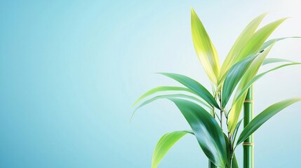 Obraz premium Green Bamboo Shoot on Light Blue Background
