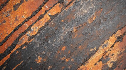 Abstract Interpretation of a Rusted Metal Surface Featuring Dark and Orange Textures with Distinctive Patterns and Striking Visual Appeal