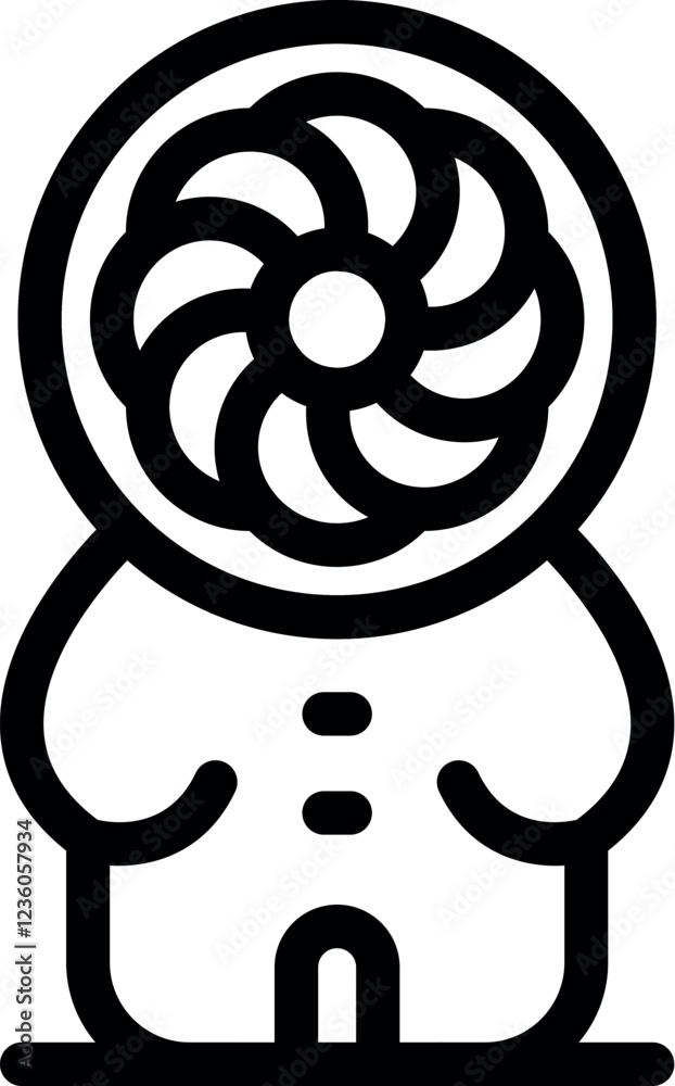 Poster robot character standing with rotating fan for head, representing artificial intelligence and coolin