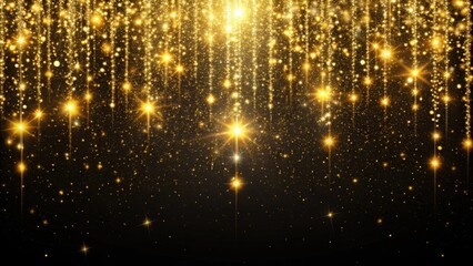 Falling golden sparkles on black background