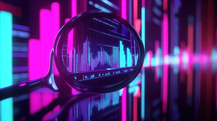 Magnifying Glass Analyzing Neon Stock Market Data (3)