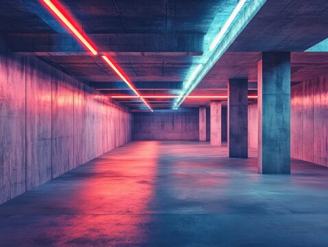 Neon-lit Modern Underground Parking