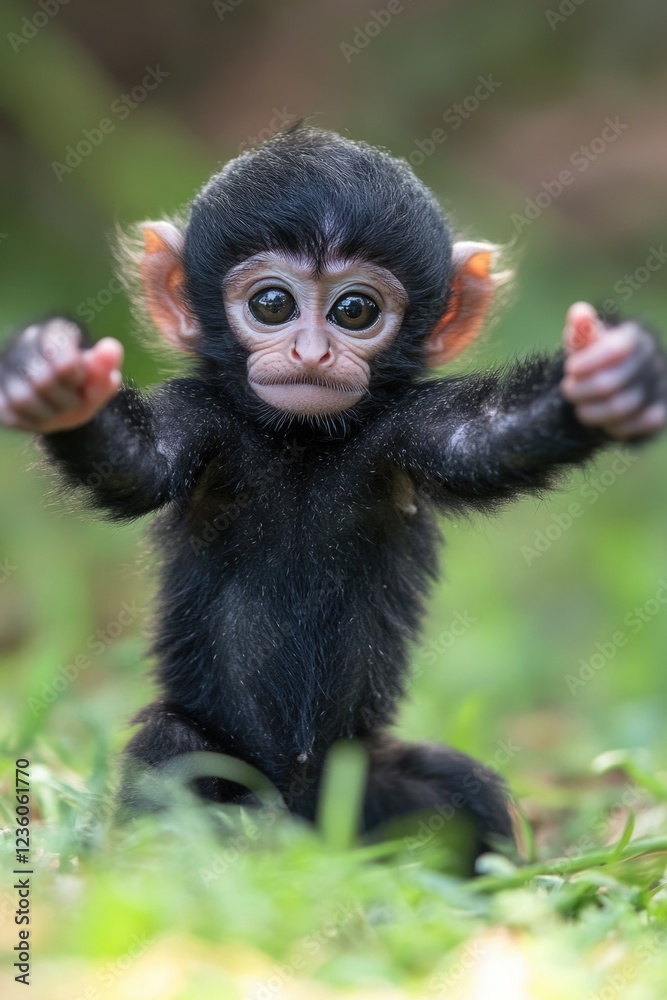 Aufkleber a small monkey sits atop a vibrant green field, offering a delightful scene for various uses