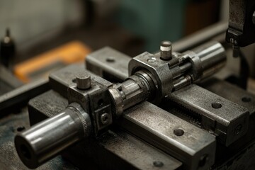 Naklejka premium Close-up shot of a machine processing metal, great for industrial or manufacturing concepts