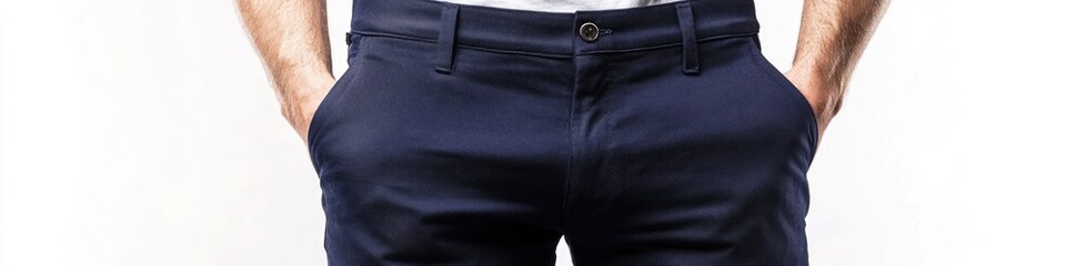 A person wearing a white shirt and blue pants, suitable for use in editorial or commercial contexts