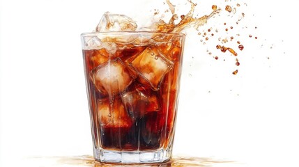 Refreshing Cola Drink with Ice Cubes in Glass
