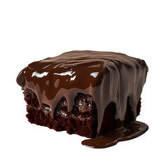Glossy Ganache Chocolate Cake Slice on transparent background, Generative Ai
