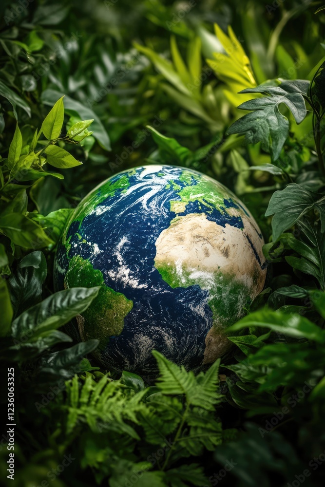 Poster a small bush with the earth visible in its center, surrounded by soil and greenery