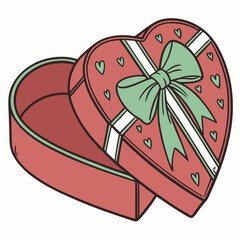 Red heart gift box, green bow, icon vector design