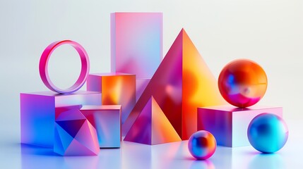 3D render of geometric shapes in various colors.