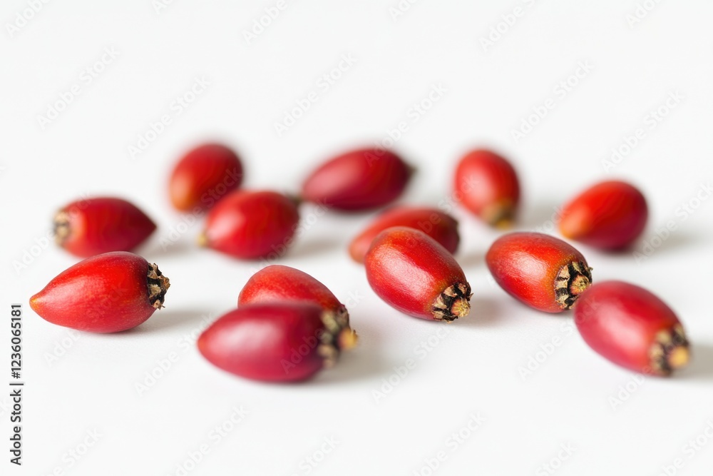 Poster A cluster of bright red berries sits atop a clean white surface, perfect for adding a pop of color to any design