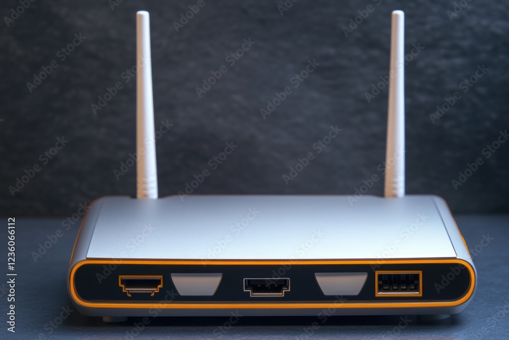 Poster close-up shot of a wireless device on a table, perfect for illustrating technology or electronics