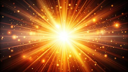 Naklejka premium Vibrant abstract orange light burst with peach and golden sparkling rays on dark background, orange, celestial, orange