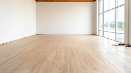 Fototapeta premium Empty Commercial Space with Light Wood Floor and Large Windows