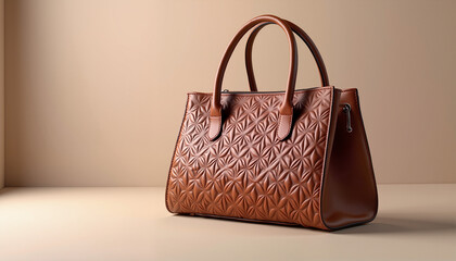 Elegant leather handbag with geometric embossing on matte surface, luxury accessory
