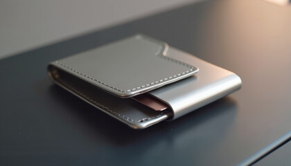 Sleek metallic wallet showcasing brushed finish on dark surface, elegance