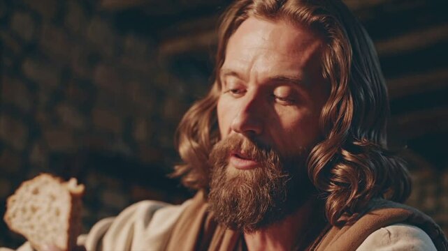 Holy Communion Scene of Jesus Sharing Bread, Loop Video, Generative AI